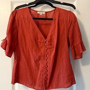 Madewell Red Ruffled Blouse